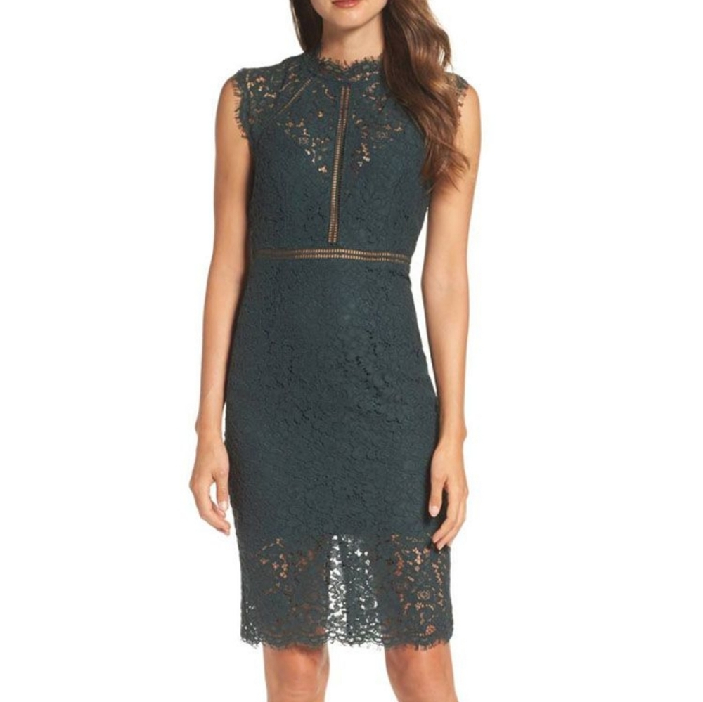 Bardot green lace halter dress
